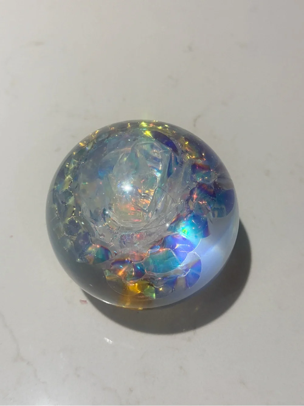 Iridescent Resin  Sphere Paperweight - floral Accent
